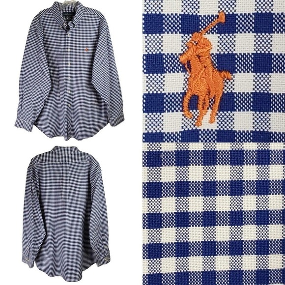 Polo Ralph Lauren Oxford Shirt Men's Size XXL 18 Blue Gingham LS Button up - Picture 1 of 11